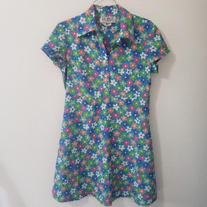 La Belle Blue Floral A-Line Dress with Multicolor Flowers